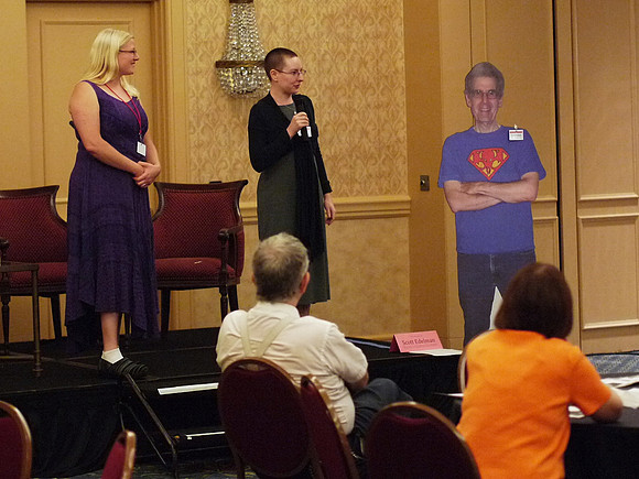 Rose Fox and Crystal Huff at the Readercon 23 Opening Ceremony