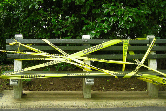 CAUTION PARK BENCH