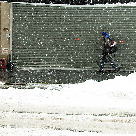 snow, roll-down gate, pedestrian