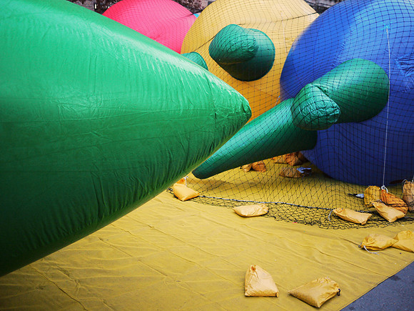 Baloons inflating for the Macy's Thanksgiving Parade