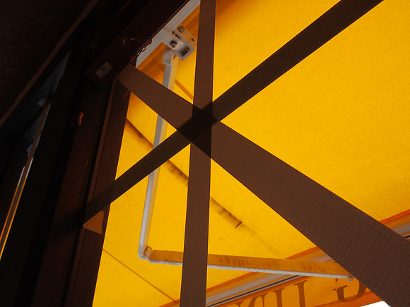 Restaurant window, before Hurricane Irene (2011)