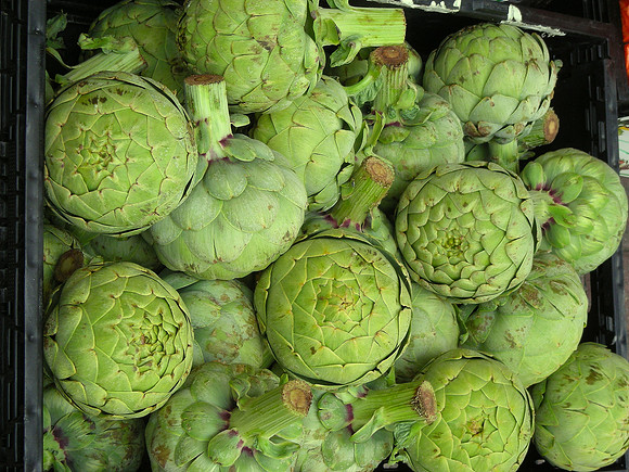 a crate of artichokes