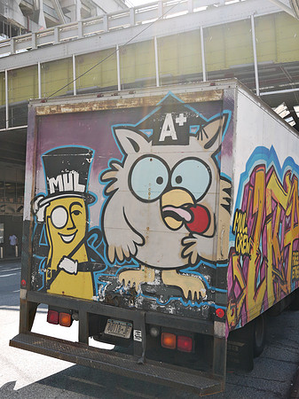 Truck, parked near the PATH Bus terminal