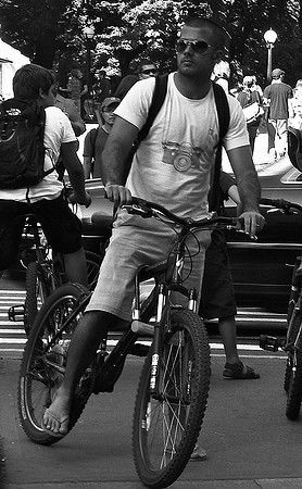 Bicyclist, Columbus Circle, Friday Before Labor Day