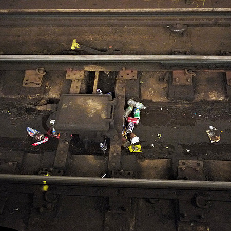 Subway track trash